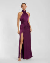 Purple Sleeveless Open Back Satin Gown