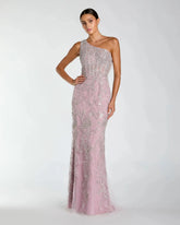 Purple One Shoulder Hand Embellished Evening Gown