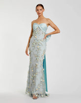 Blue Strapless Sweetheart Embellished Gown With Bow