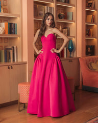 Pink Strapless Crepe Ball Gown With Satin Skirt