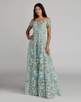 Green High Neck Cap Sleeve Embellished A-Line Gown