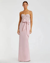 Pink Strapless Embellished Crepe Gown With Bow