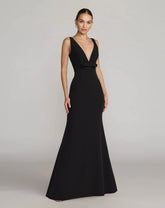 Black Sleeveless V Neck Mermaid Gown With Bow