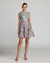 Blue Floral Embroidered Sleeveless A-Line Mini Dress