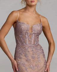 Pink Embroidered Lace Sleeveless Mermaid Gown
