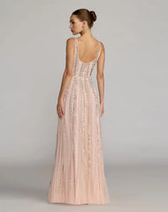 Pink Scoop Neck A-Line Gown With Striped Beading
