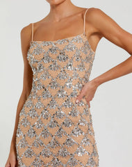 Nude Sleeveless Rhinestone Embellished Gown