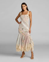 Multicolor Floral Chiffon Midi Dress With Lace Trim