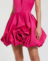 Pink Satin Bubble Hem Backless Mini Dress