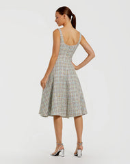 Multicolor Sleeveless Drop Waist Boucle Midi Dress