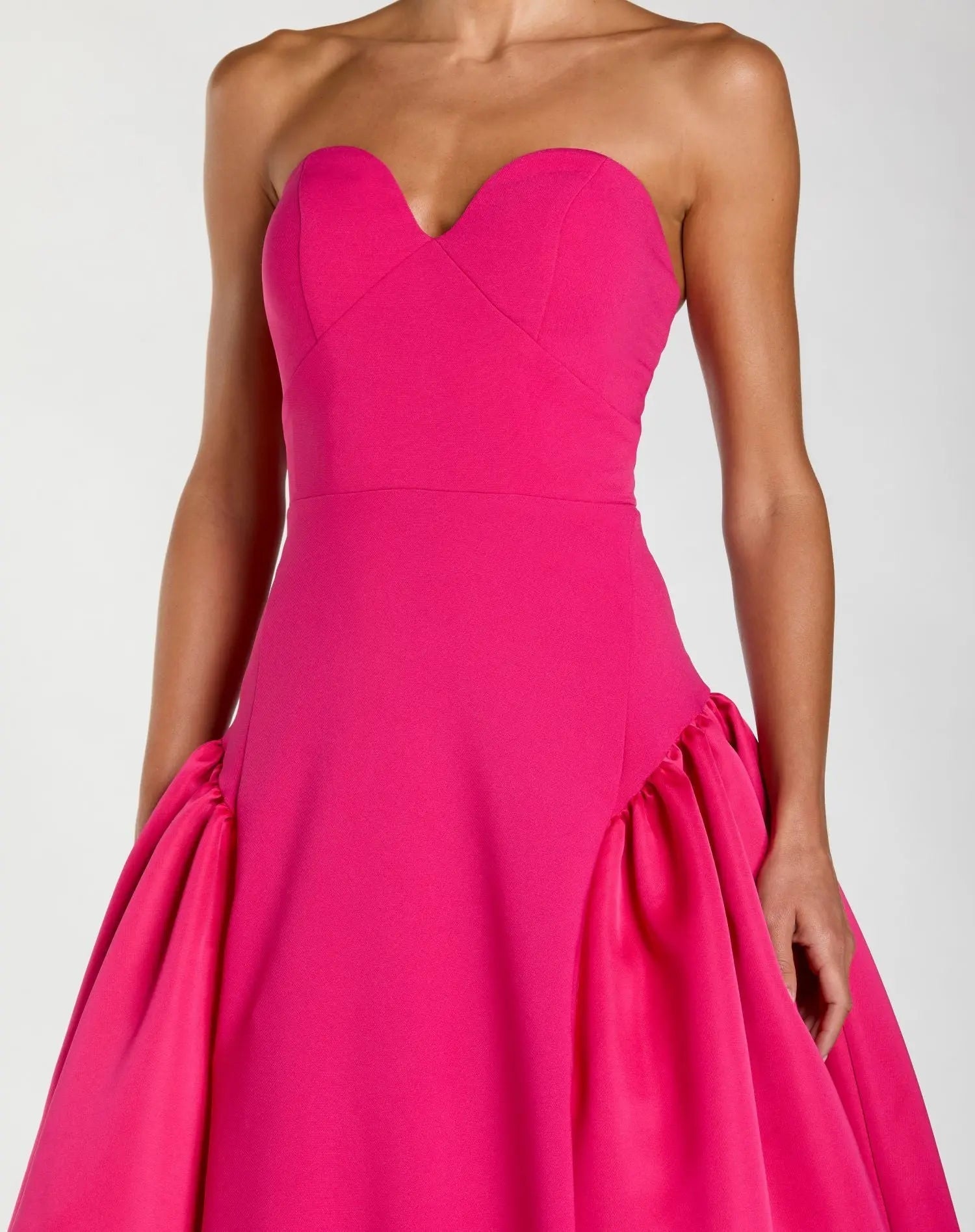 Pink Strapless Crepe Ball Gown With Satin Skirt