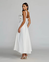 White Satin Sleeveless A Line Midi Dress With Bow