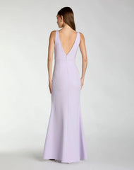Purple Sleeveless V Neck Mermaid Gown With Bow