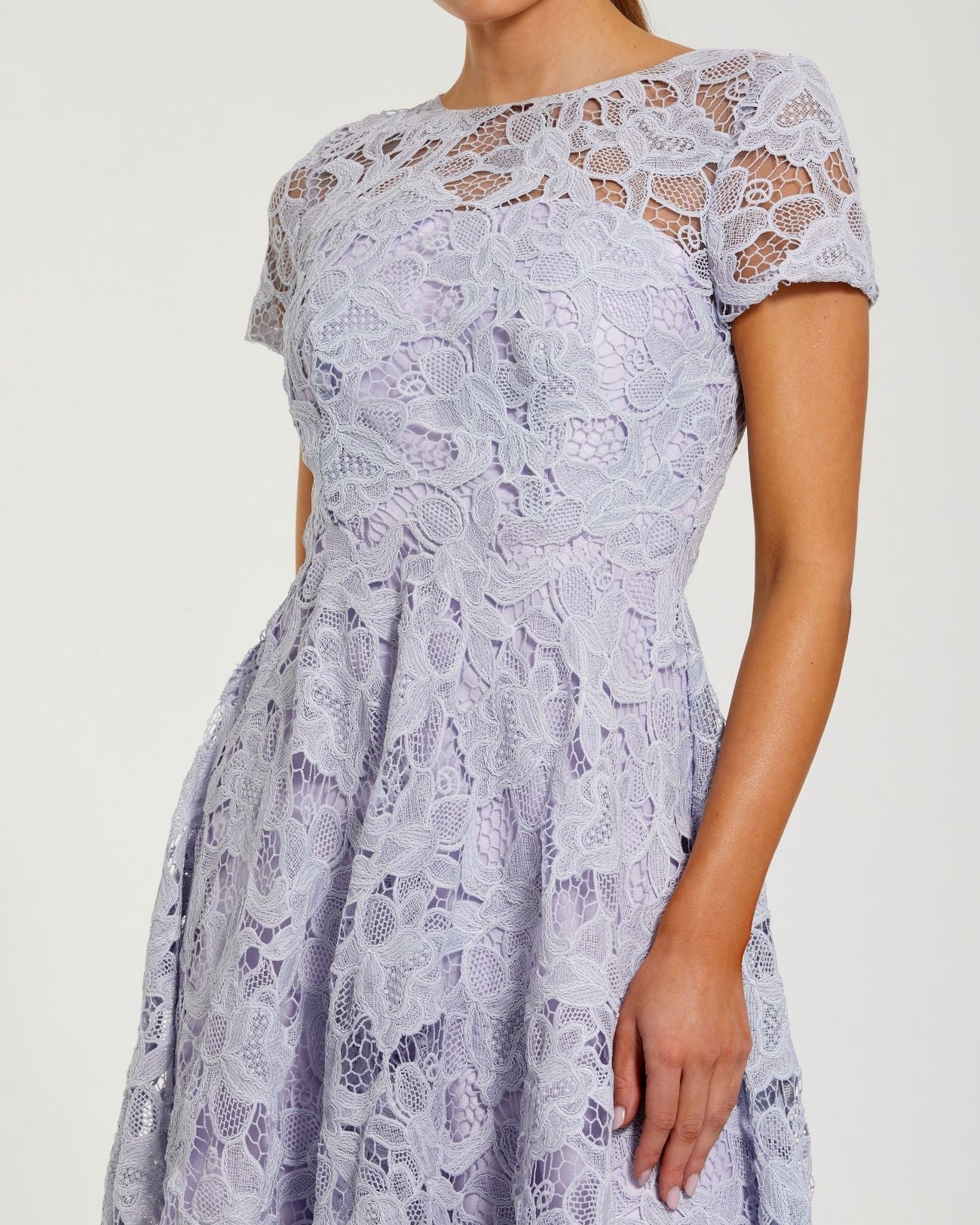 Purple Lace Short Sleeve Midi Dress