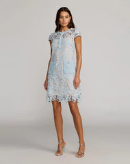 Blue Lace Button Front Mini Dress