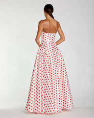 White Strapless Polka Dot Mikado Ball Gown