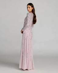 Purple Hand Embellished Long Sleeve A-Line Gown