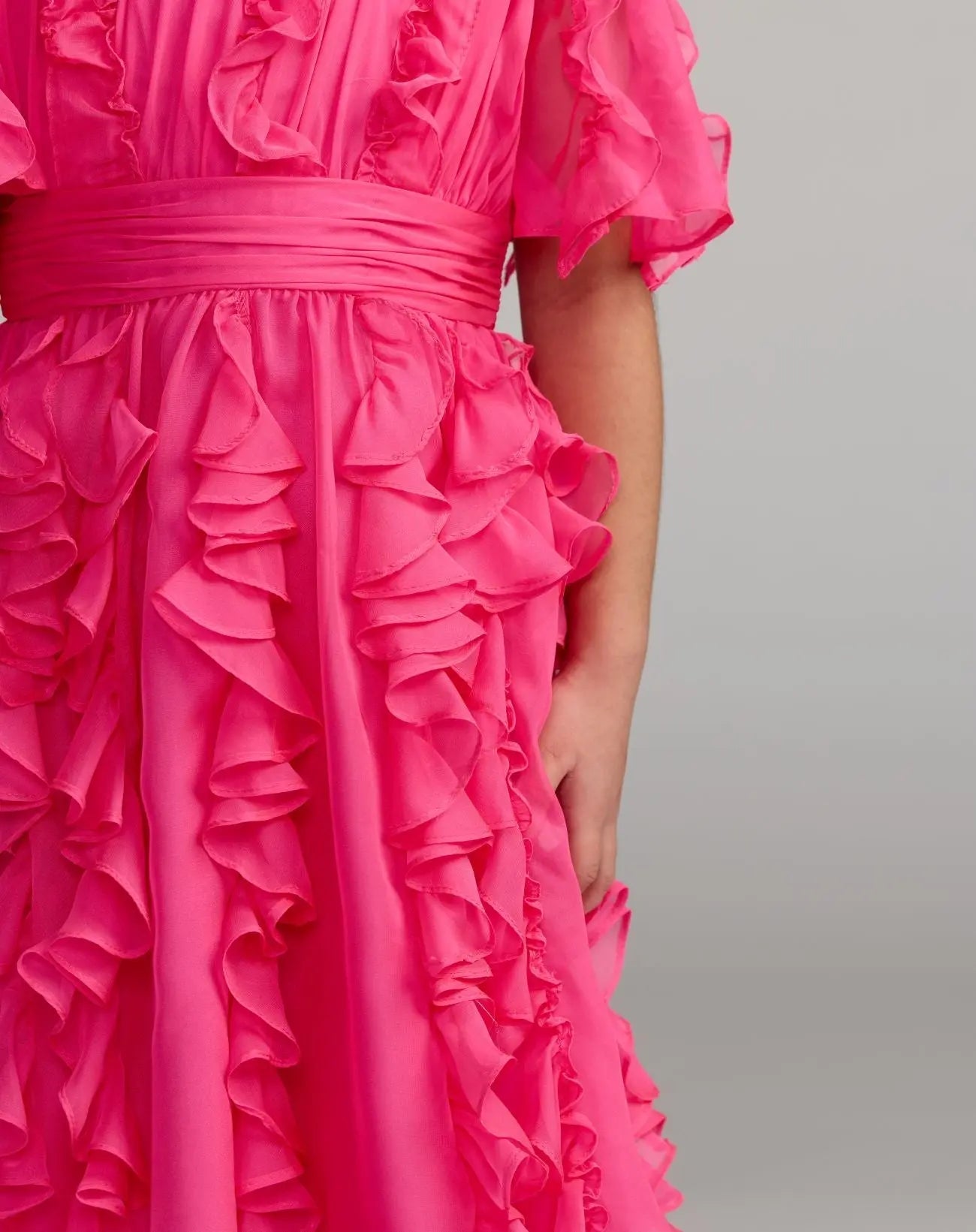Girls Pink Chiffon High Neck Ruffle Dress