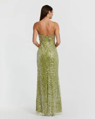 Green Embellished Bustier Column Gown