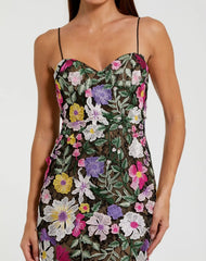 Black Floral Embroidered Sleeveless Bustier Gown