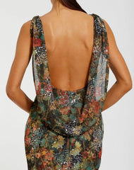 Multicolor Floral Embellished Column Gown