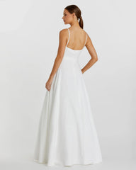Petite White Classic A-Line V-Neck Ball Gown