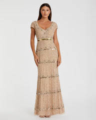 Petite Gold Sequin Cap Sleeve Sweetheart Column Gown
